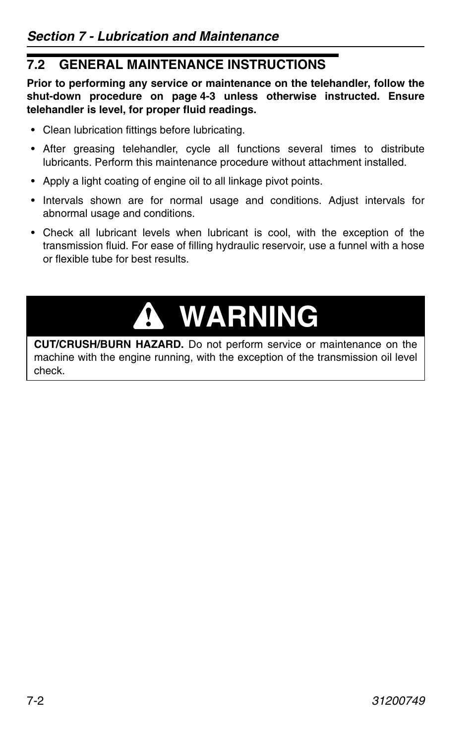 2 general maintenance instructions, 2 general maintenance instructions -2, Warning | SkyTrak 6036 Operation Manual User Manual | Page 110 / 154