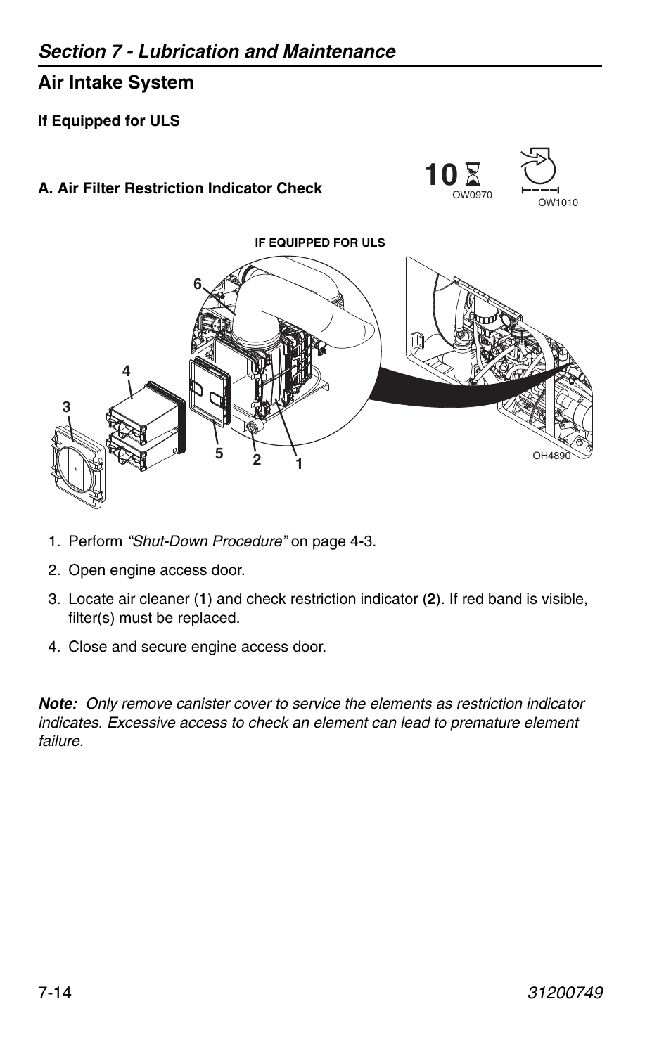 Air intake system, Air intake system -14 | SkyTrak 6036 Operation Manual User Manual | Page 122 / 154