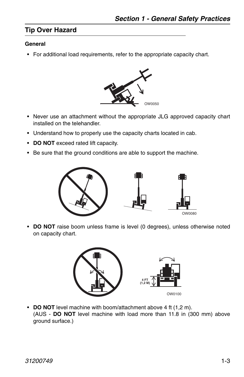 Tip over hazard, Tip over hazard -3 | SkyTrak 6036 Operation Manual User Manual | Page 13 / 154