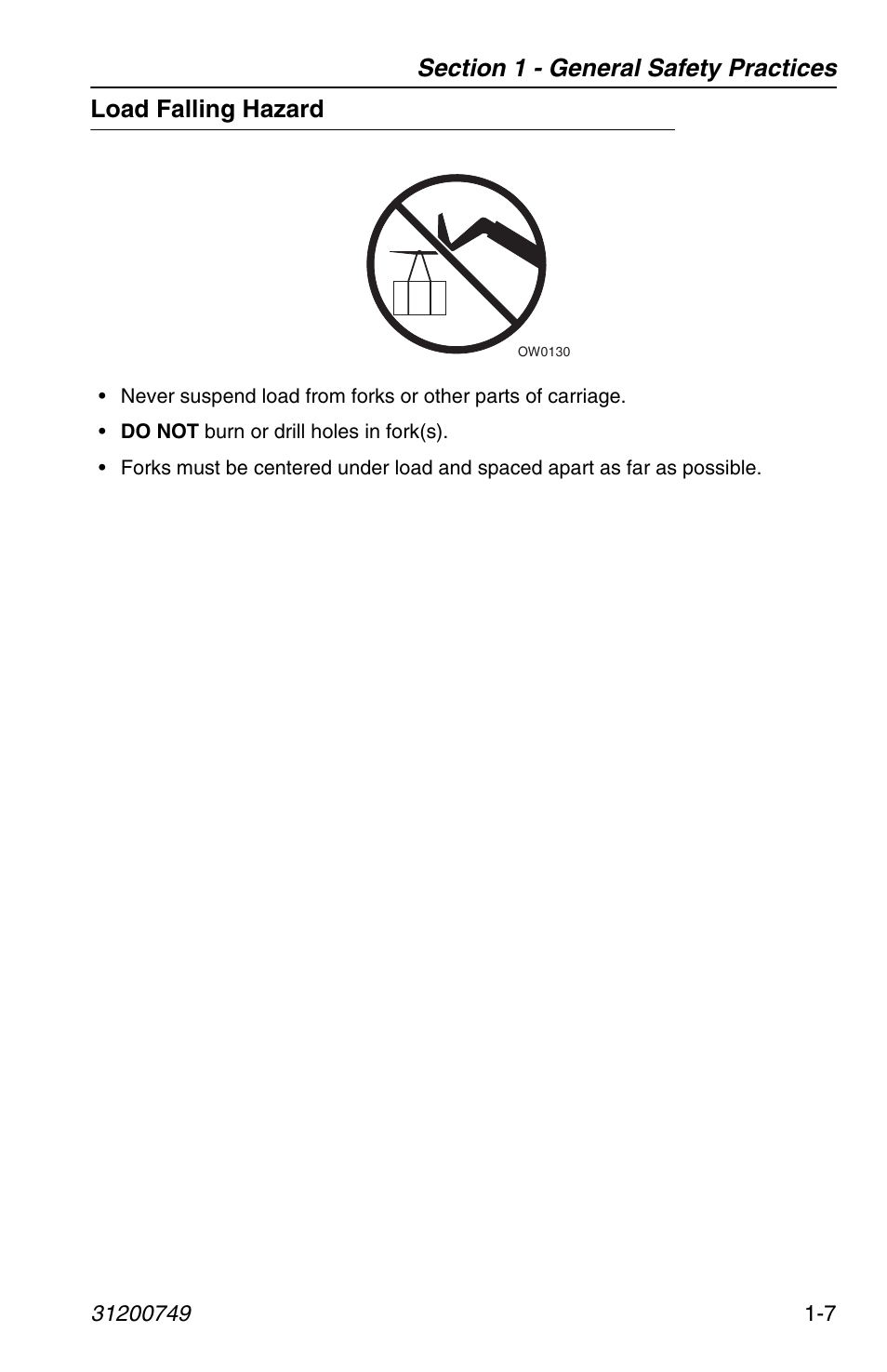 Load falling hazard, Load falling hazard -7 | SkyTrak 6036 Operation Manual User Manual | Page 17 / 154