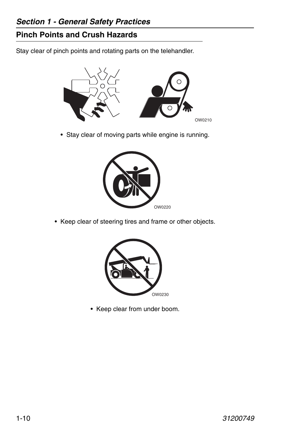 Pinch points and crush hazards, Pinch points and crush hazards -10 | SkyTrak 6036 Operation Manual User Manual | Page 20 / 154