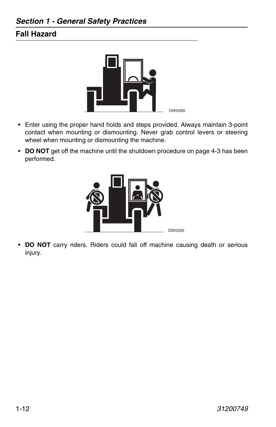 Fall hazard, Fall hazard -12 | SkyTrak 6036 Operation Manual User Manual | Page 22 / 154