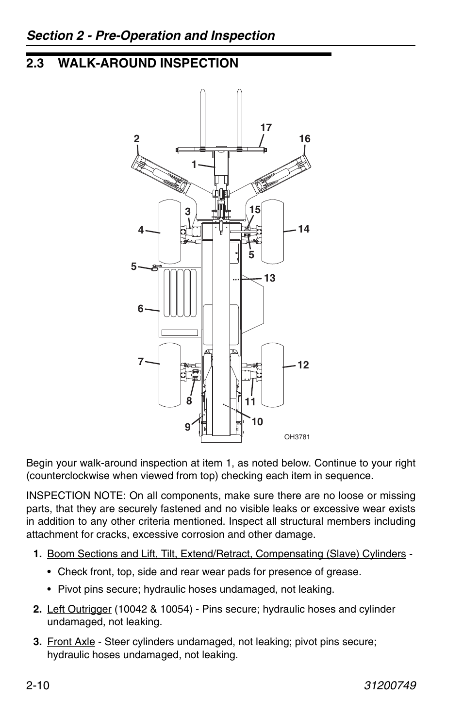 3 walk-around inspection, 3 walk-around inspection -10 | SkyTrak 6036 Operation Manual User Manual | Page 34 / 154