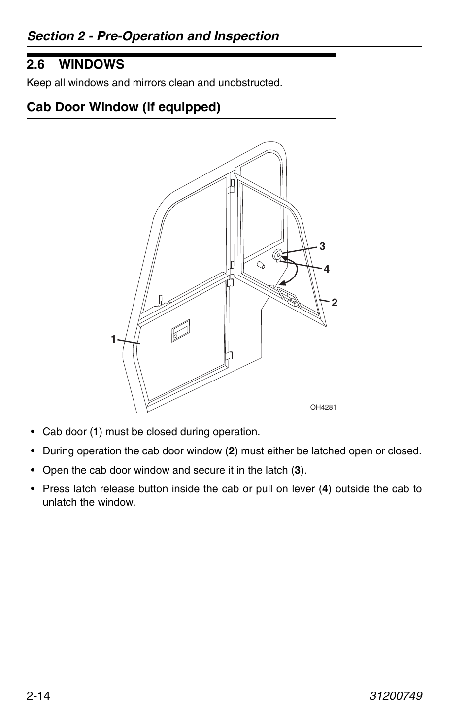 6 windows, Cab door window (if equipped), 6 windows -14 | Cab door window (if equipped) -14 | SkyTrak 6036 Operation Manual User Manual | Page 38 / 154