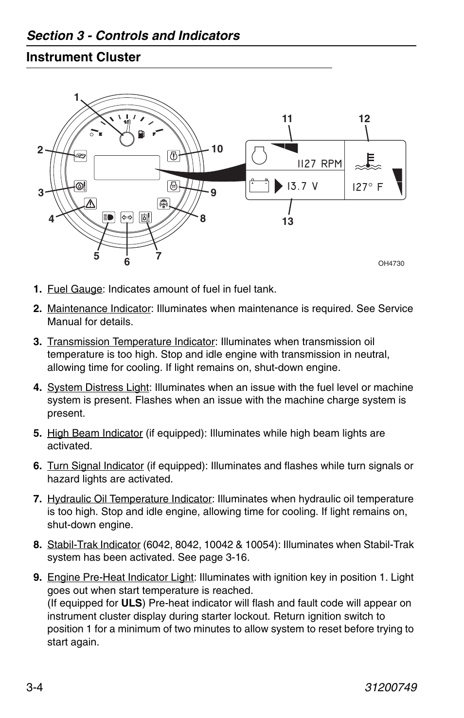 Instrument cluster, Instrument cluster -4 | SkyTrak 6036 Operation Manual User Manual | Page 42 / 154