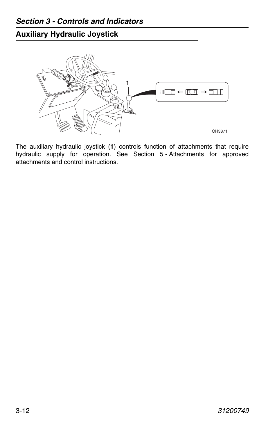 Auxiliary hydraulic joystick, Auxiliary hydraulic joystick -12 | SkyTrak 6036 Operation Manual User Manual | Page 50 / 154