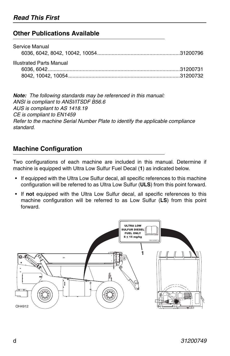 Read this first, Other publications available, Machine configuration | SkyTrak 6036 Operation Manual User Manual | Page 6 / 154