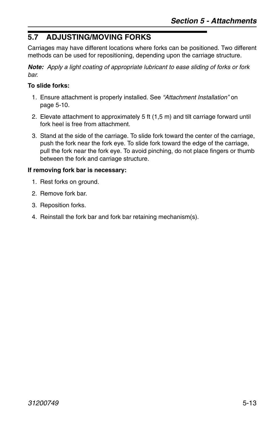 7 adjusting/moving forks, 7 adjusting/moving forks -13 | SkyTrak 6036 Operation Manual User Manual | Page 83 / 154