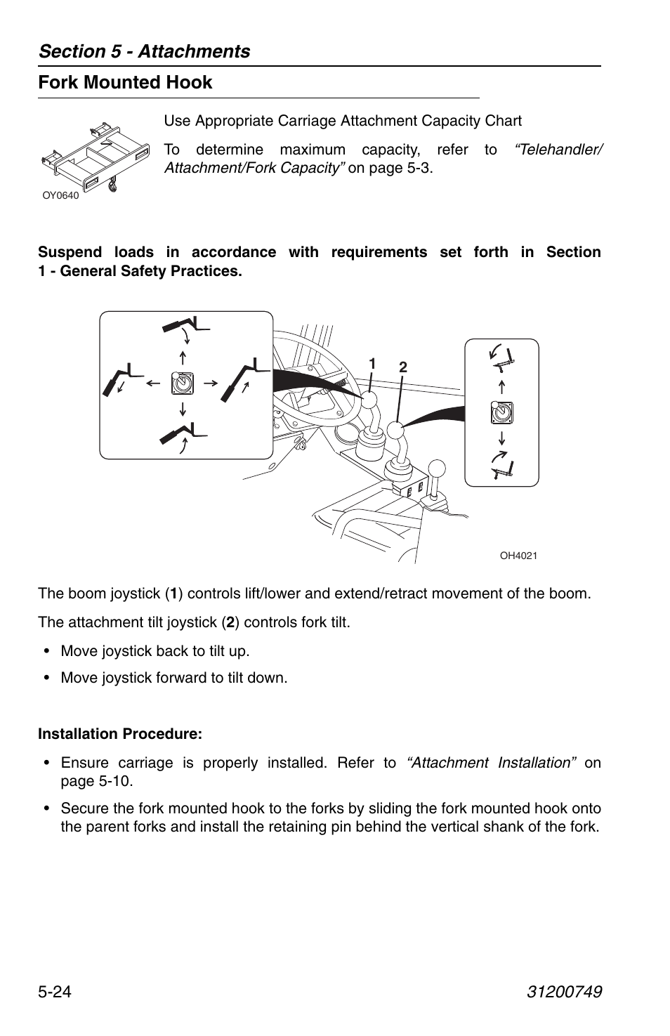 Fork mounted hook, Fork mounted hook -24 | SkyTrak 6036 Operation Manual User Manual | Page 94 / 154