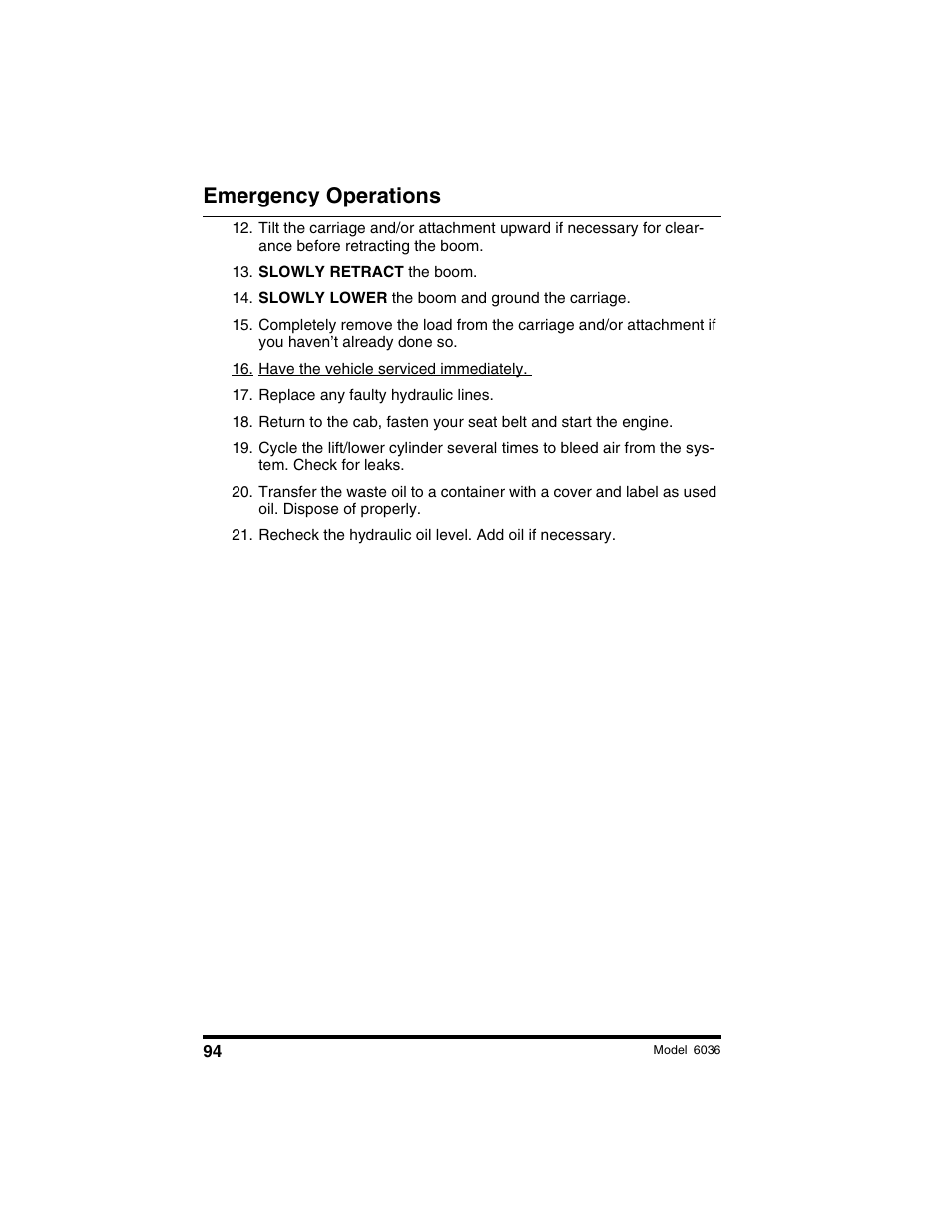Emergency operations | SkyTrak 6036 Operation Manual User Manual | Page 100 / 180