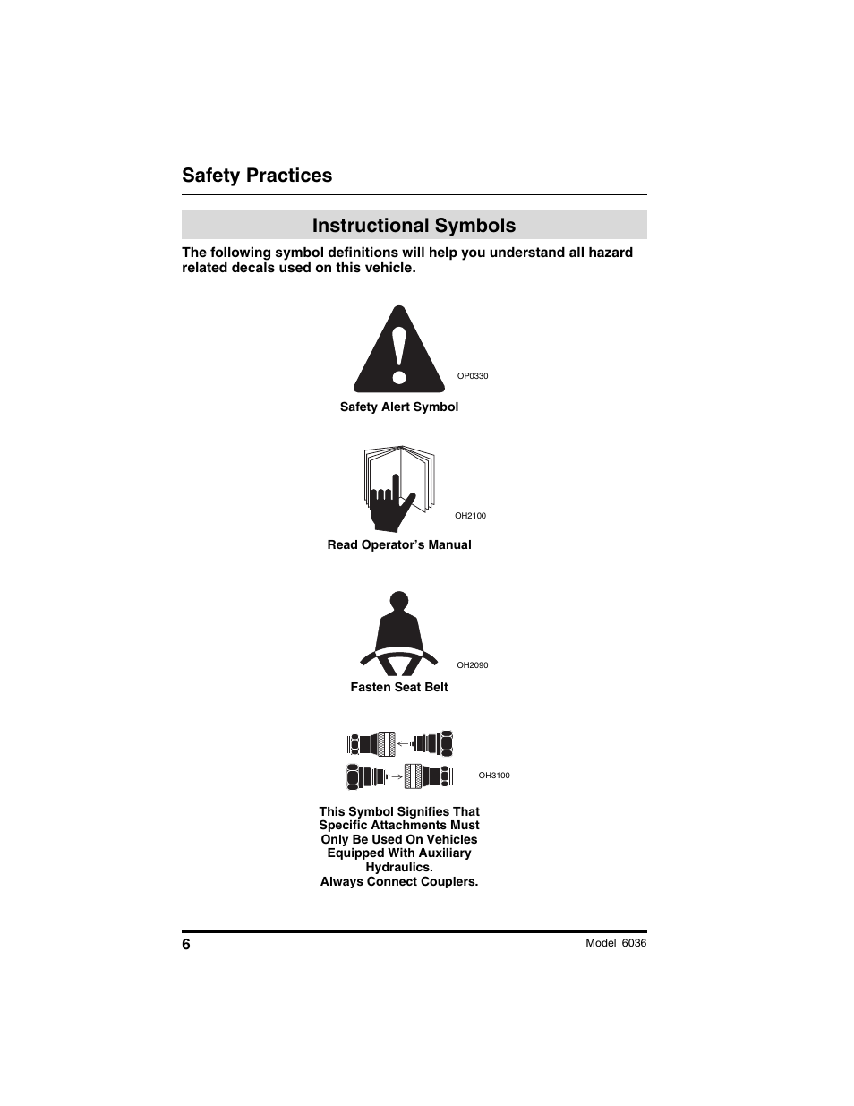 Safety practices, Instructional symbols | SkyTrak 6036 Operation Manual User Manual | Page 12 / 180