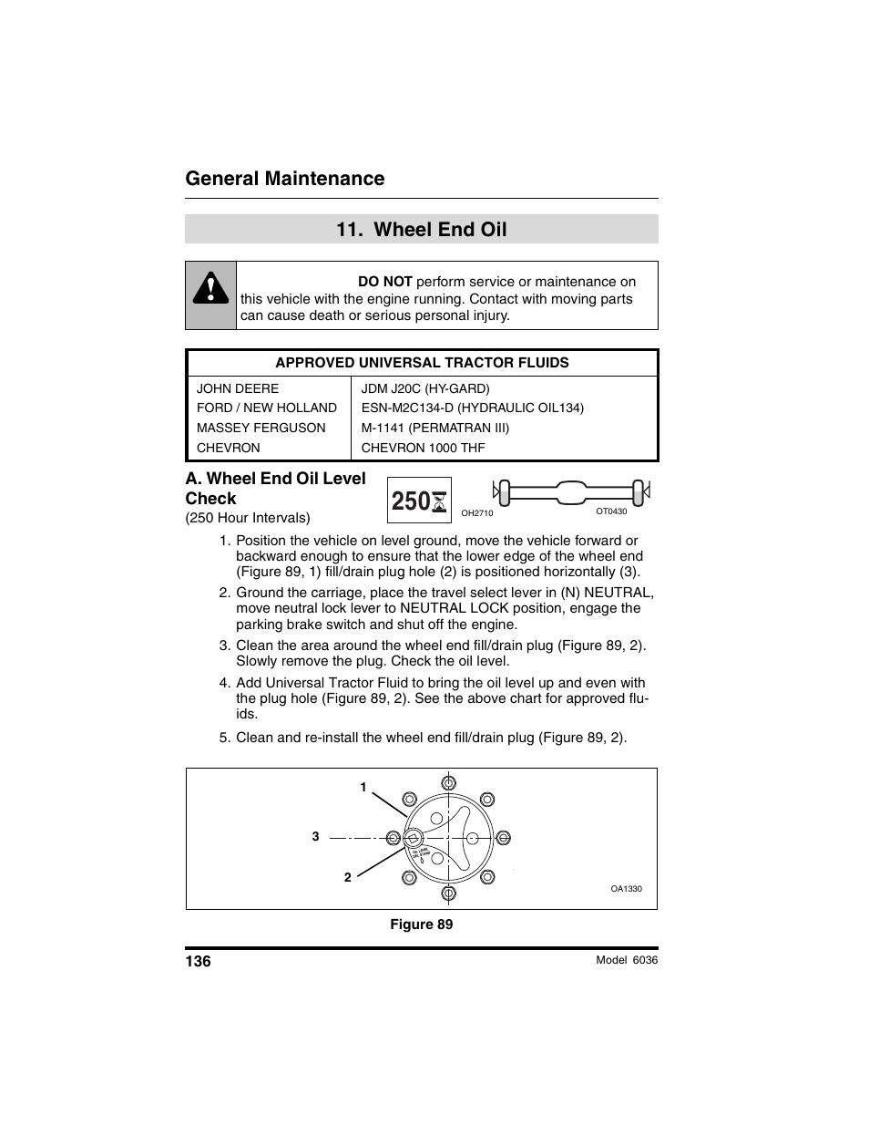 Warning, General maintenance, Wheel end oil | SkyTrak 6036 Operation Manual User Manual | Page 142 / 180