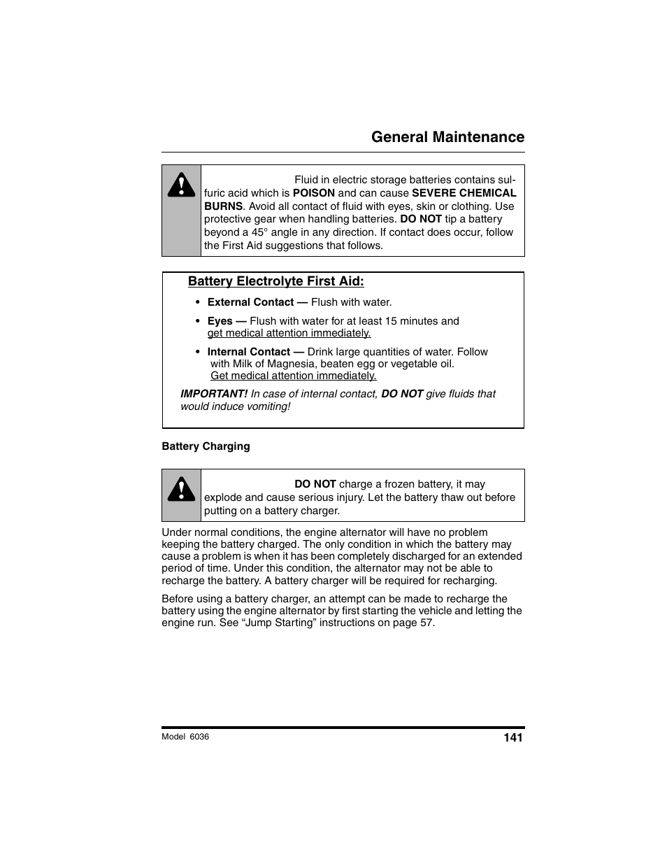 Warning, General maintenance | SkyTrak 6036 Operation Manual User Manual | Page 147 / 180