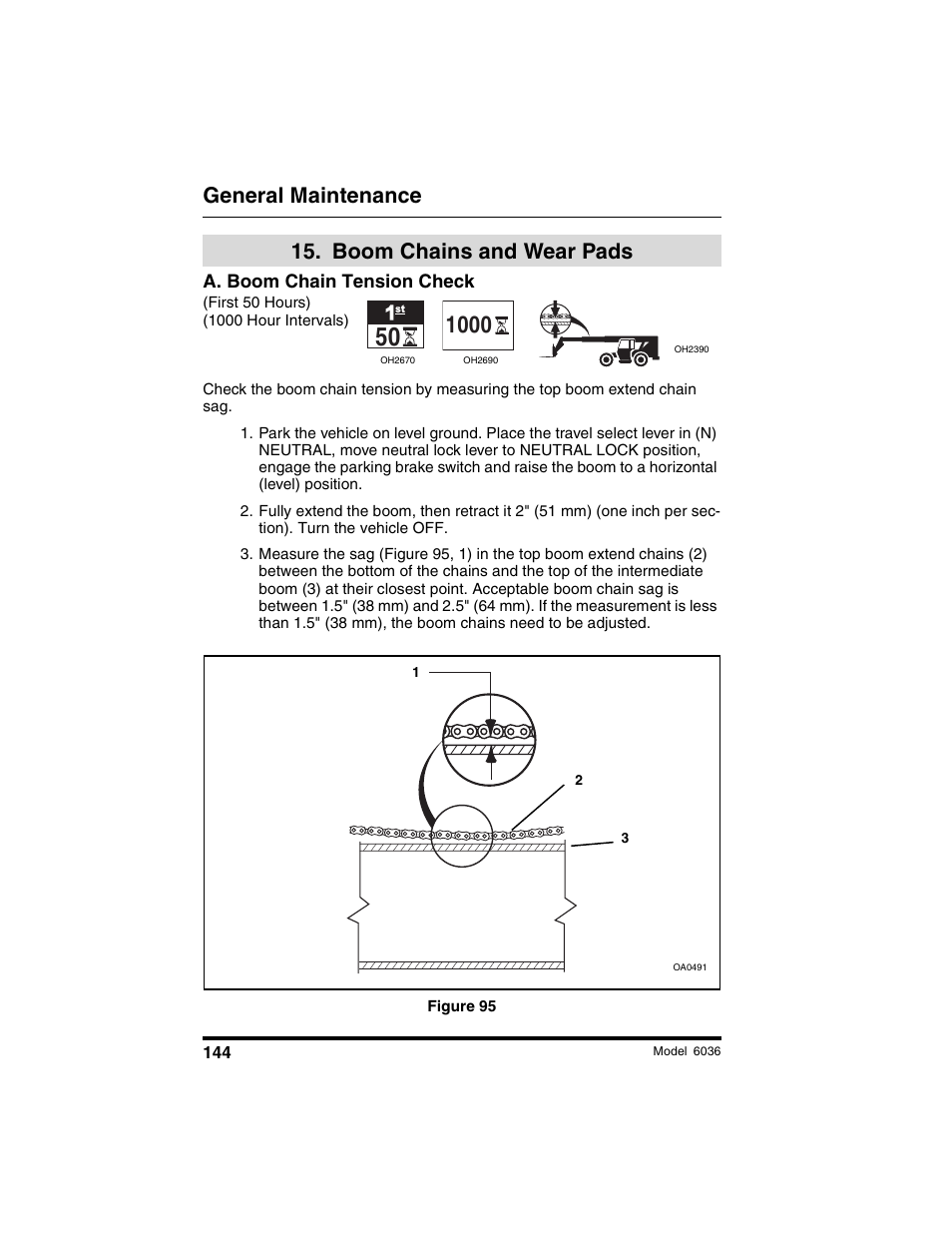 General maintenance, Boom chains and wear pads | SkyTrak 6036 Operation Manual User Manual | Page 150 / 180
