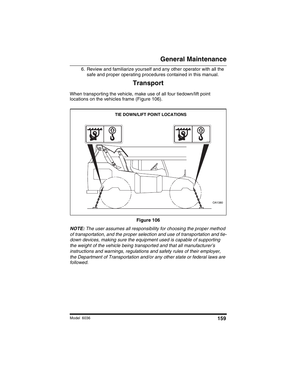 General maintenance, Transport | SkyTrak 6036 Operation Manual User Manual | Page 165 / 180