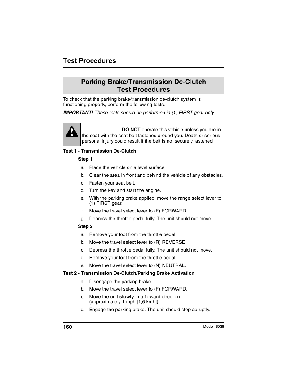 Test procedures, Warning | SkyTrak 6036 Operation Manual User Manual | Page 166 / 180