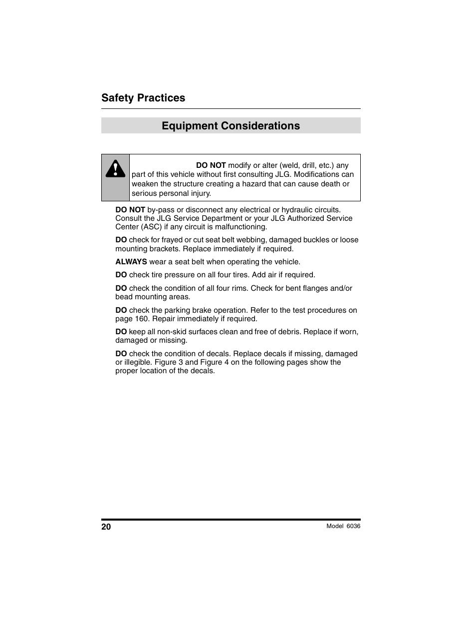 Warning, Safety practices, Equipment considerations | SkyTrak 6036 Operation Manual User Manual | Page 26 / 180