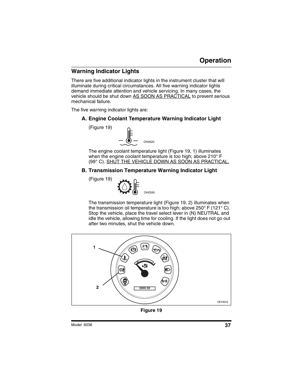 Operation, Warning indicator lights | SkyTrak 6036 Operation Manual User Manual | Page 43 / 180