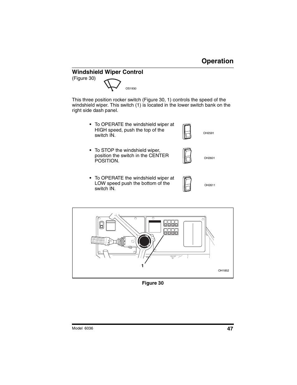 Operation, Windshield wiper control | SkyTrak 6036 Operation Manual User Manual | Page 53 / 180