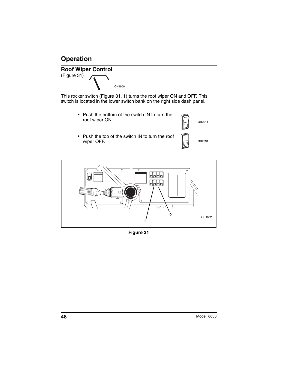 Operation, Roof wiper control | SkyTrak 6036 Operation Manual User Manual | Page 54 / 180