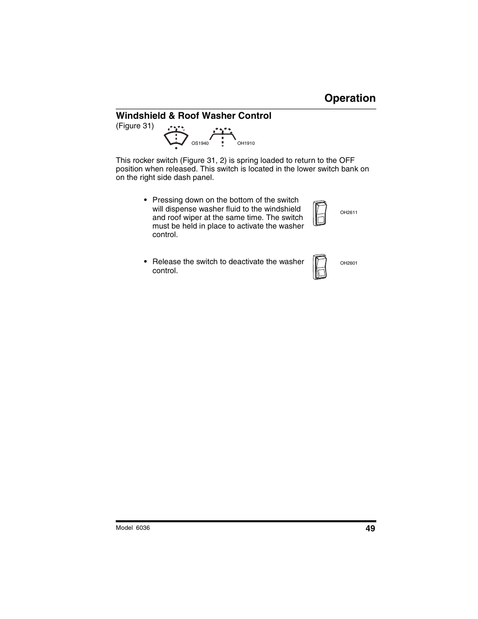 Operation, Windshield & roof washer control | SkyTrak 6036 Operation Manual User Manual | Page 55 / 180