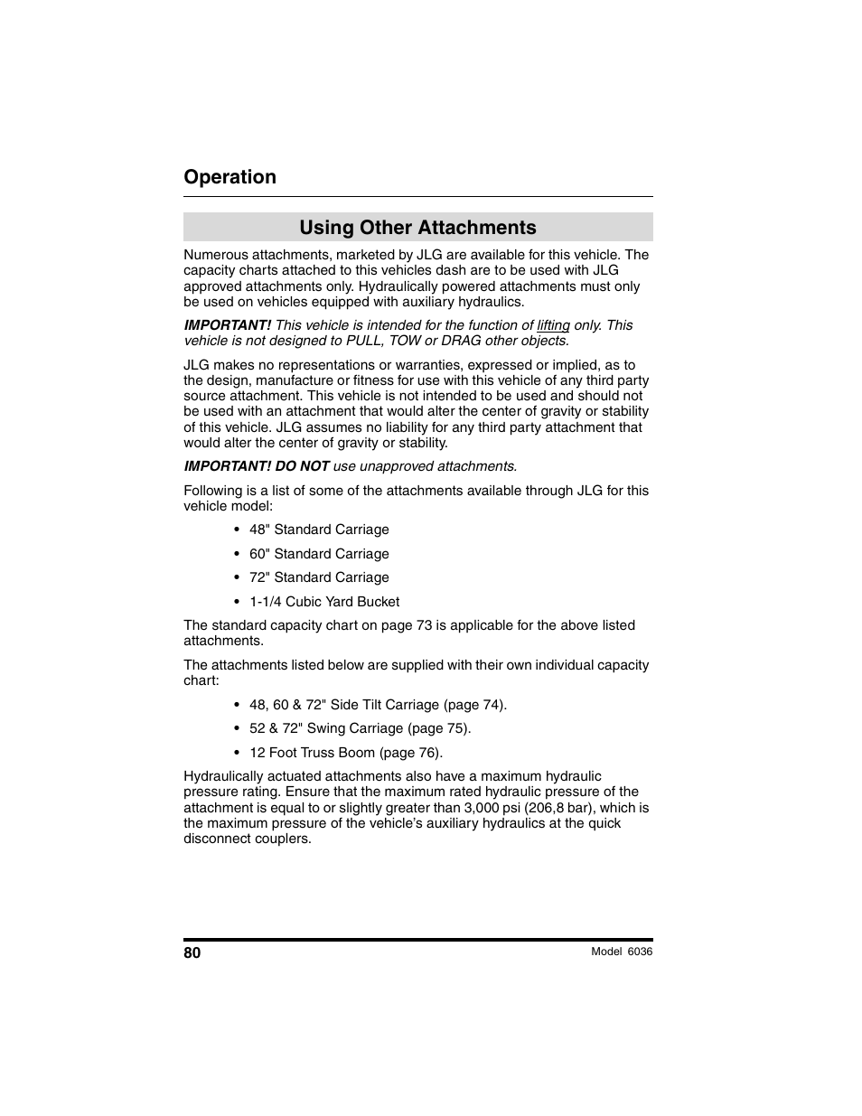 Operation, Using other attachments | SkyTrak 6036 Operation Manual User Manual | Page 86 / 180