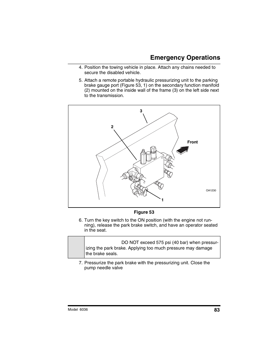 Caution, Emergency operations | SkyTrak 6036 Operation Manual User Manual | Page 89 / 180