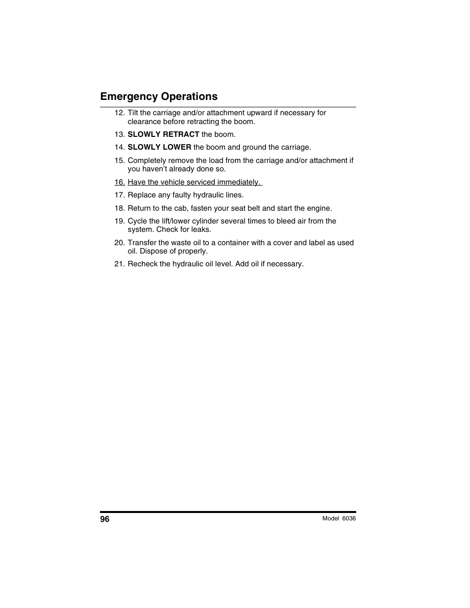 Emergency operations | SkyTrak 6036 Tier II Operation Manual User Manual | Page 102 / 188