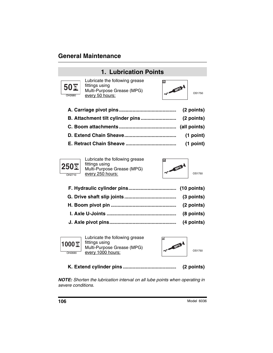 General maintenance, Lubrication points | SkyTrak 6036 Tier II Operation Manual User Manual | Page 112 / 188