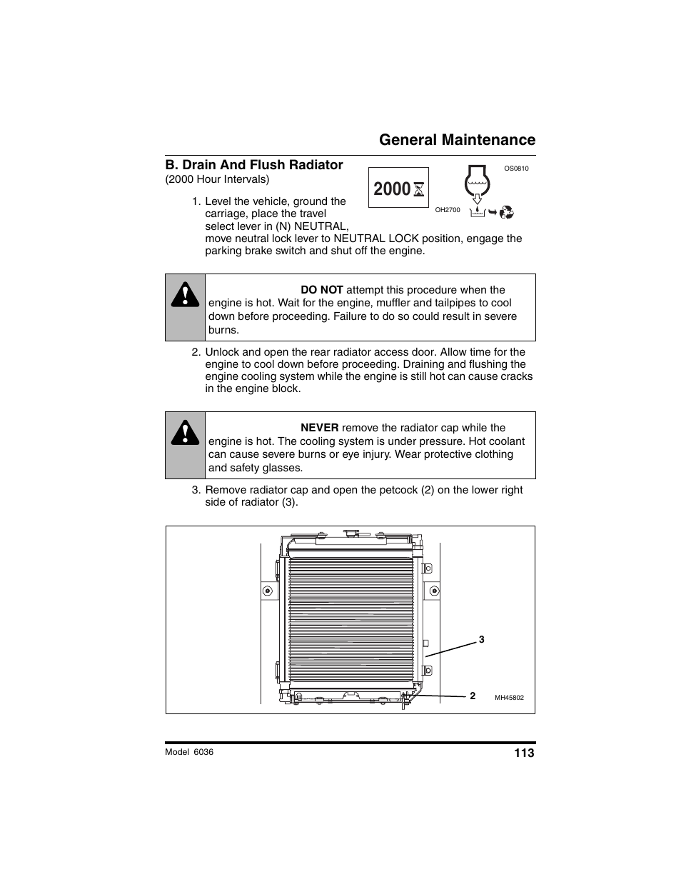 Warning, General maintenance | SkyTrak 6036 Tier II Operation Manual User Manual | Page 119 / 188