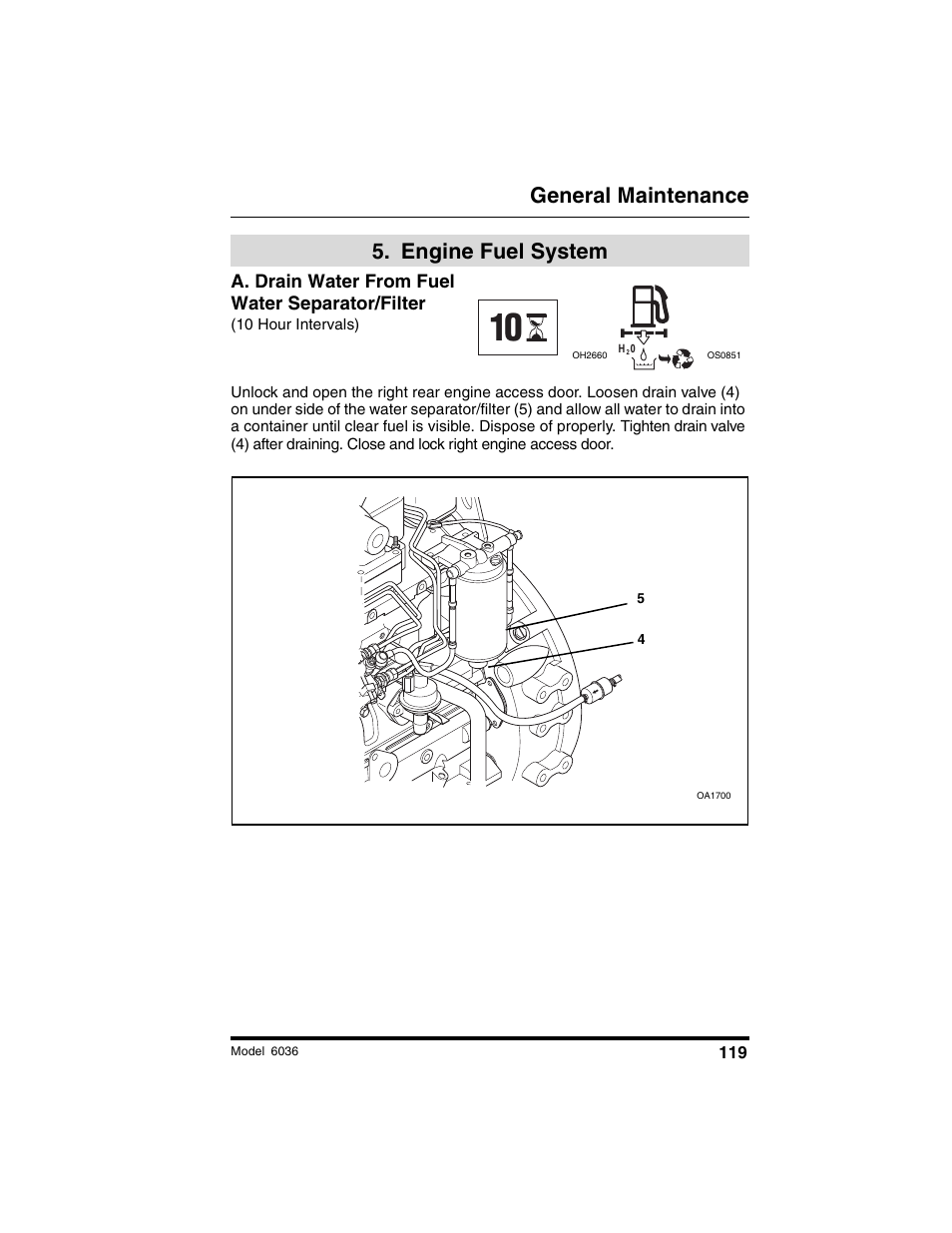 General maintenance, Engine fuel system | SkyTrak 6036 Tier II Operation Manual User Manual | Page 125 / 188