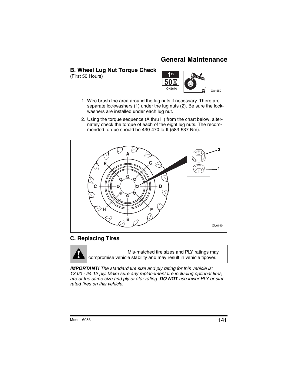 Warning, General maintenance | SkyTrak 6036 Tier II Operation Manual User Manual | Page 147 / 188