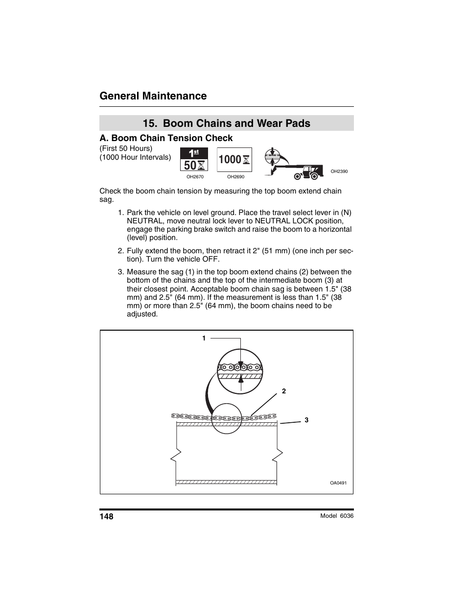General maintenance, Boom chains and wear pads | SkyTrak 6036 Tier II Operation Manual User Manual | Page 154 / 188