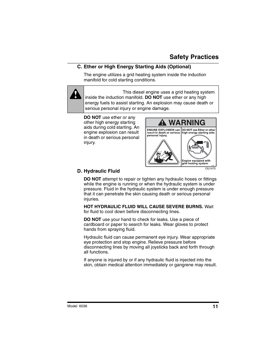 Warning, Safety practices | SkyTrak 6036 Tier II Operation Manual User Manual | Page 17 / 188