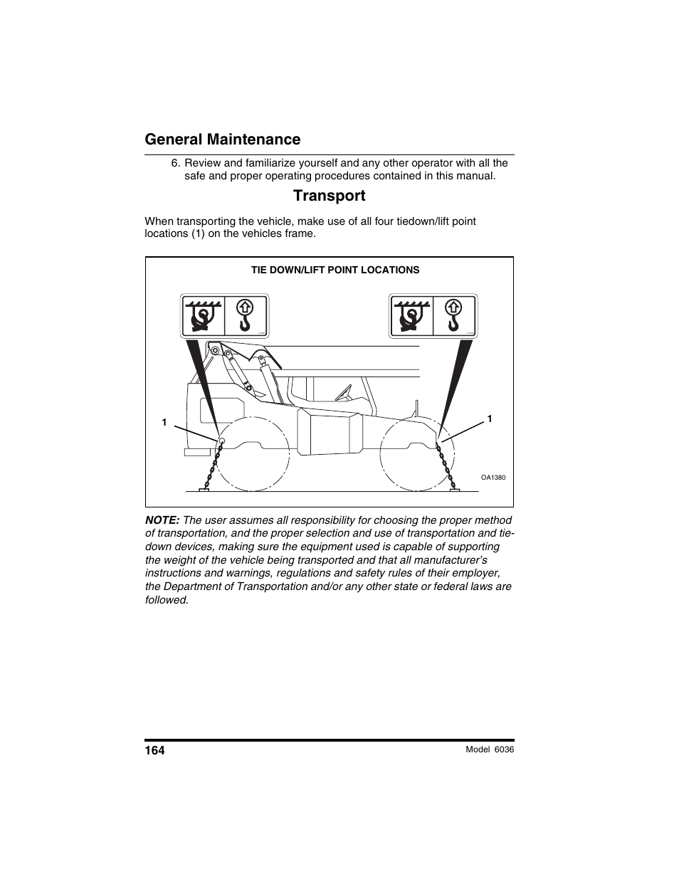 General maintenance, Transport | SkyTrak 6036 Tier II Operation Manual User Manual | Page 170 / 188
