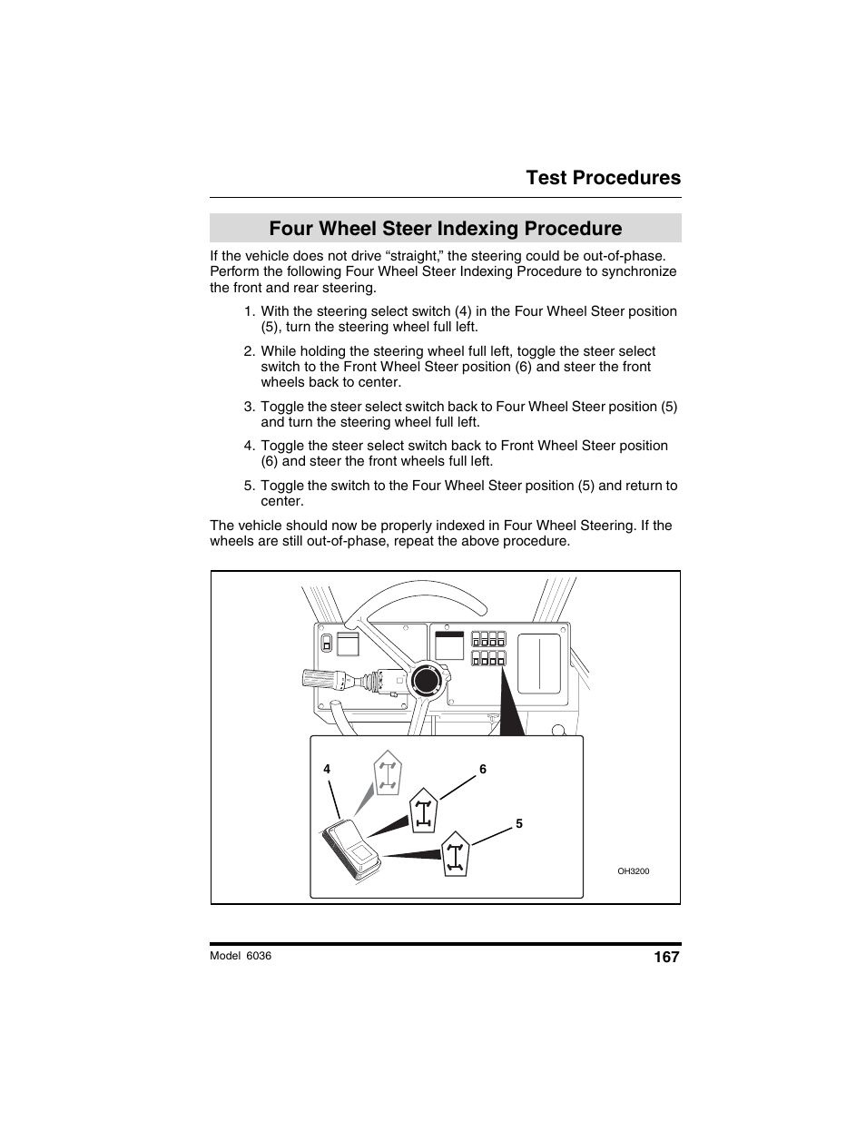 Test procedures, Four wheel steer indexing procedure | SkyTrak 6036 Tier II Operation Manual User Manual | Page 173 / 188