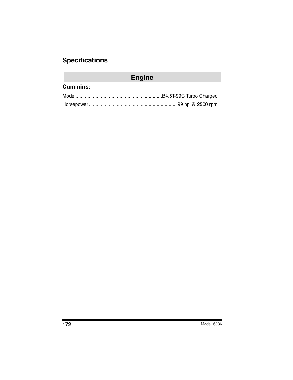 Specifications, Engine | SkyTrak 6036 Tier II Operation Manual User Manual | Page 178 / 188