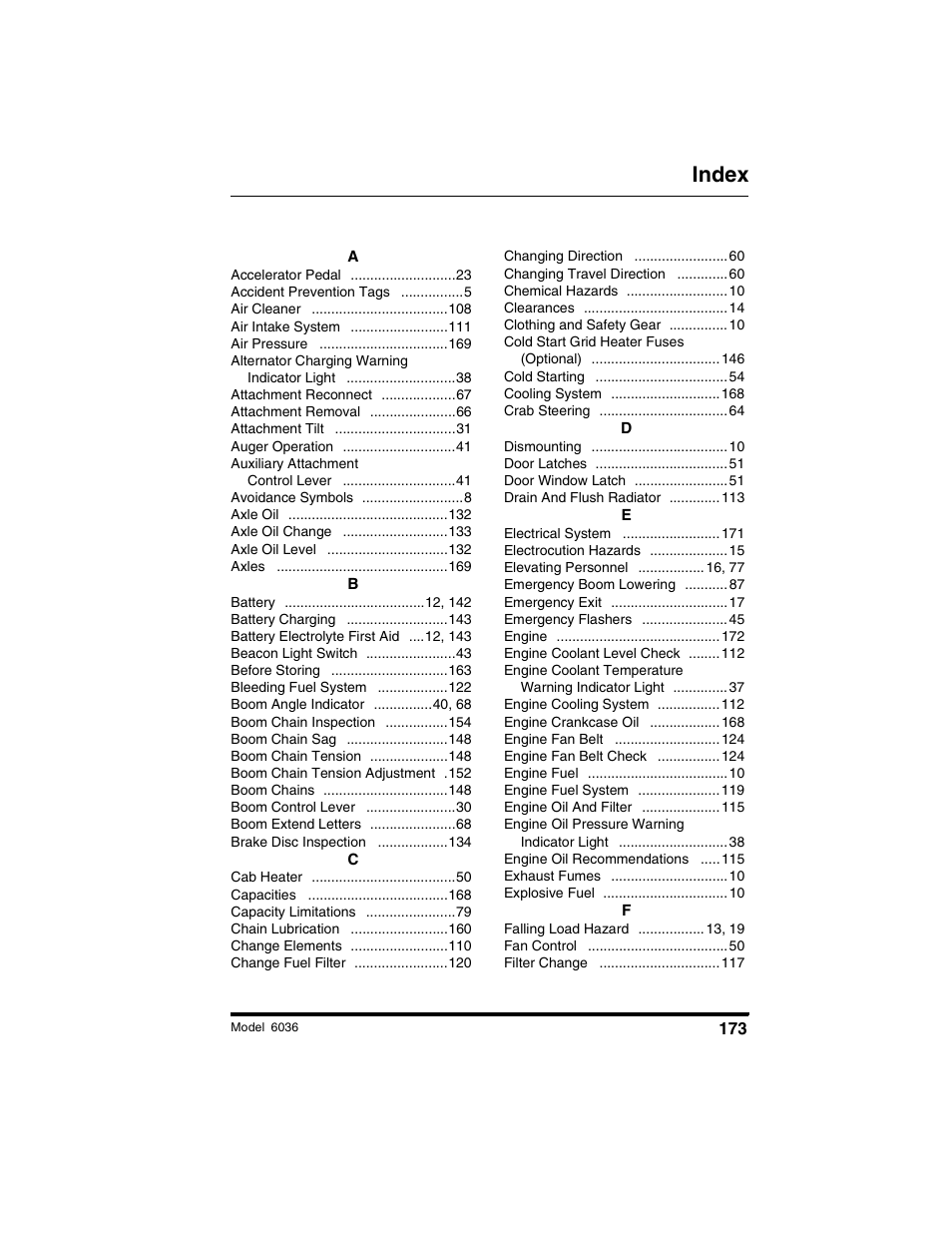 Index | SkyTrak 6036 Tier II Operation Manual User Manual | Page 179 / 188