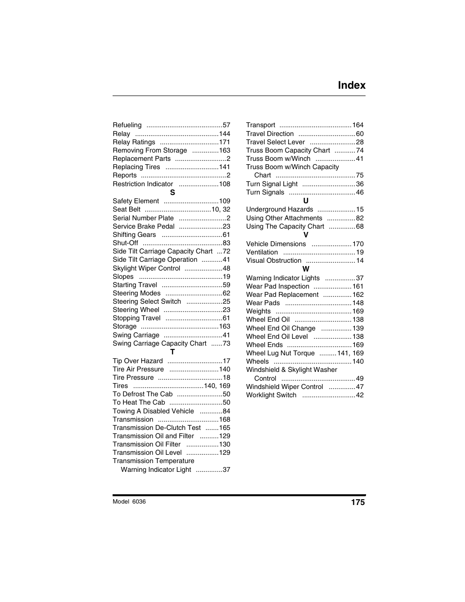 Index | SkyTrak 6036 Tier II Operation Manual User Manual | Page 181 / 188
