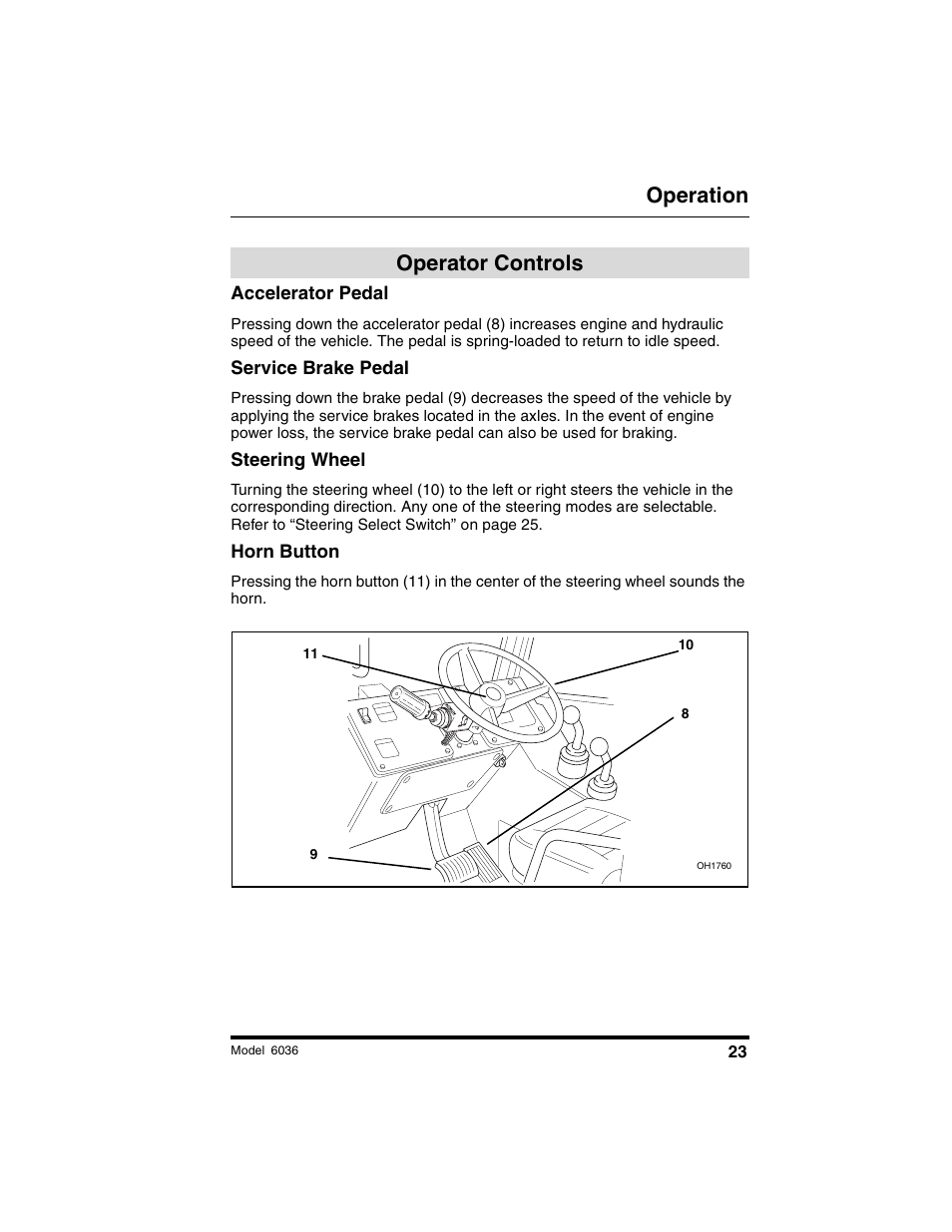 Operation, Operator controls | SkyTrak 6036 Tier II Operation Manual User Manual | Page 29 / 188