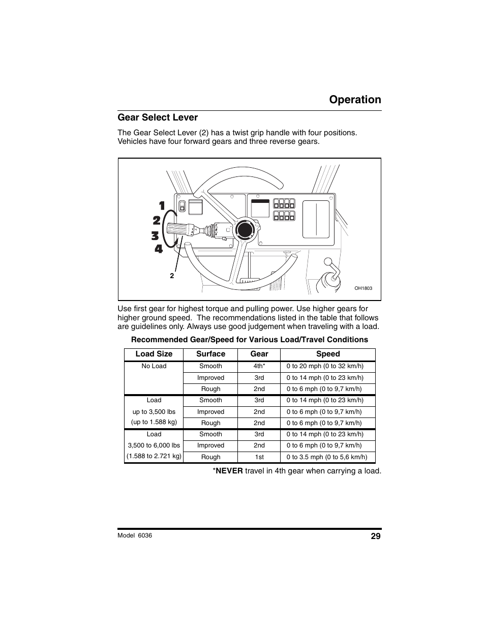 Operation, Gear select lever | SkyTrak 6036 Tier II Operation Manual User Manual | Page 35 / 188