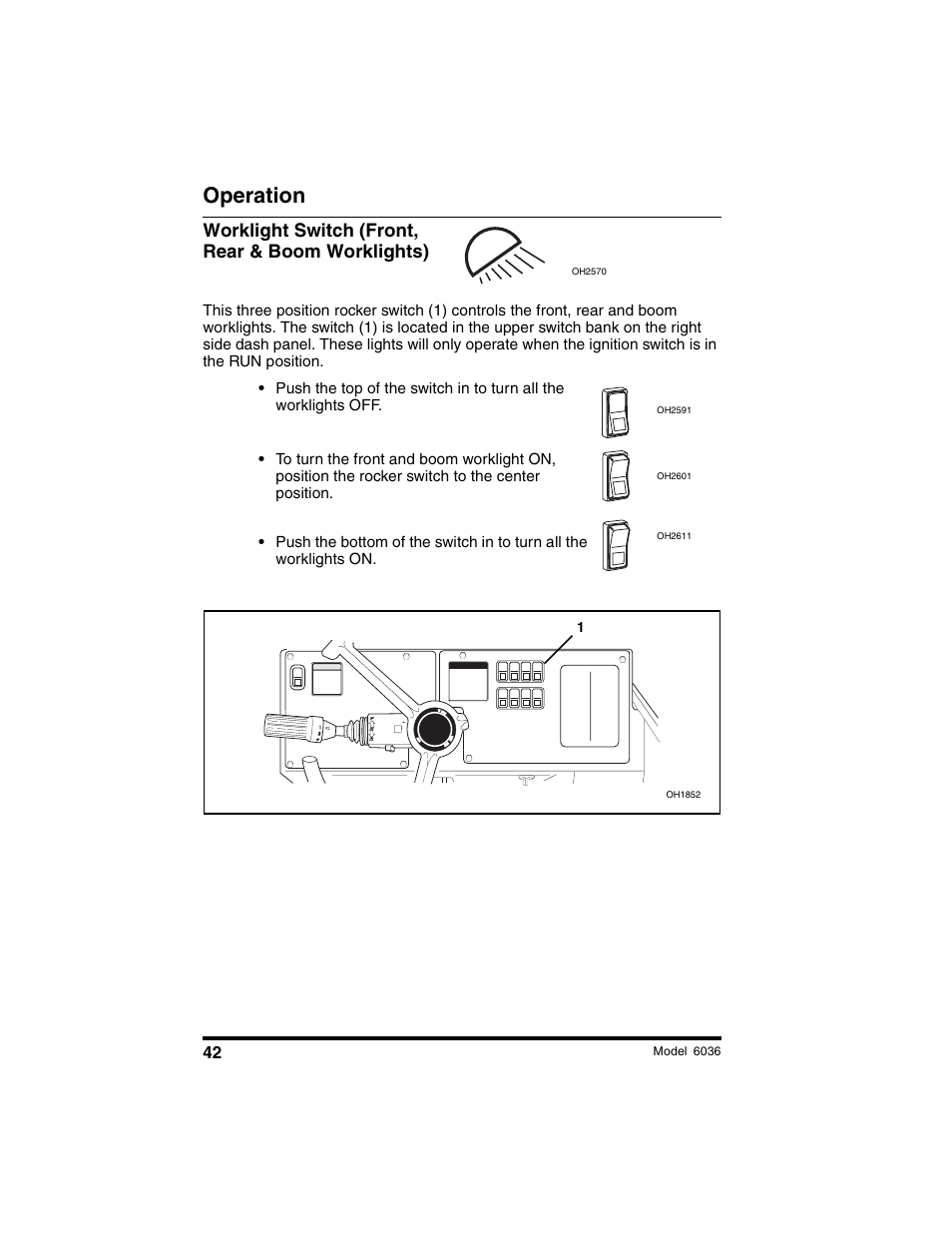 Operation, Worklight switch (front, rear & boom worklights) | SkyTrak 6036 Tier II Operation Manual User Manual | Page 48 / 188