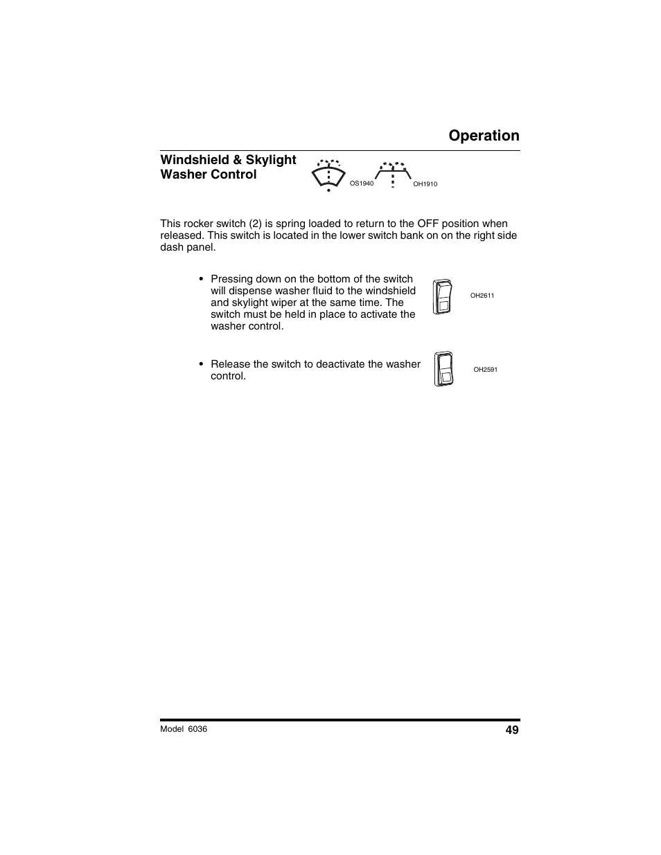 Operation, Windshield & skylight washer control | SkyTrak 6036 Tier II Operation Manual User Manual | Page 55 / 188