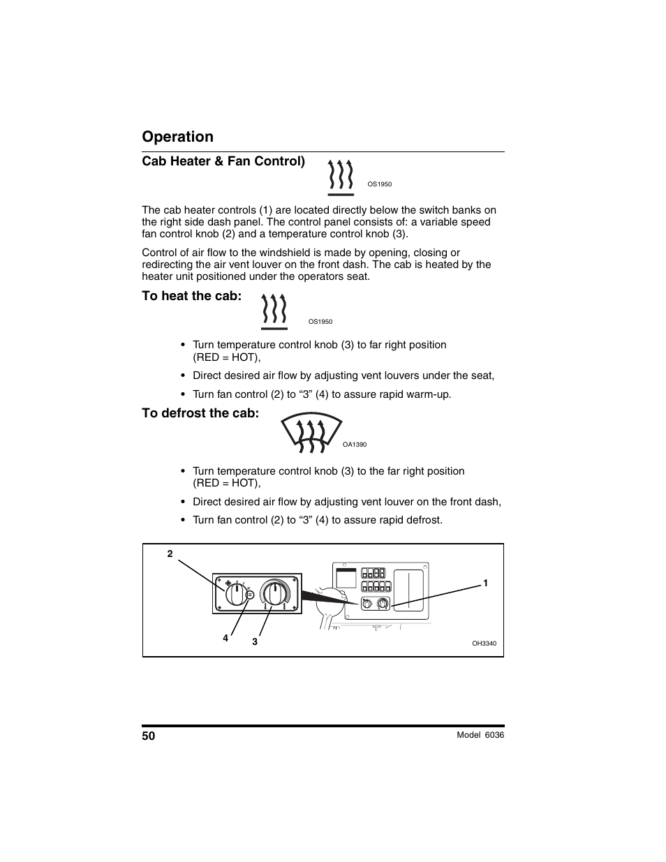 Operation, Cab heater & fan control) | SkyTrak 6036 Tier II Operation Manual User Manual | Page 56 / 188