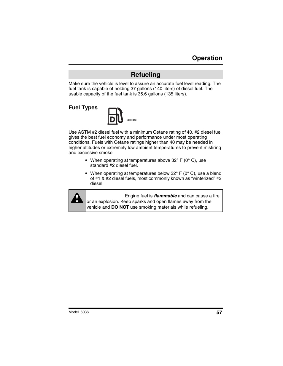 Warning, Operation, Refueling | SkyTrak 6036 Tier II Operation Manual User Manual | Page 63 / 188