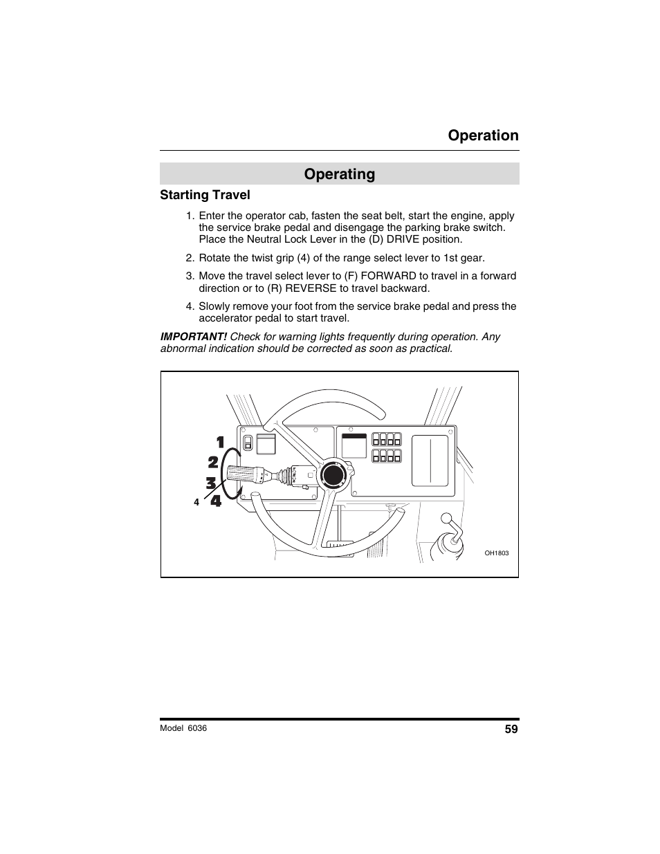 Operation, Operating | SkyTrak 6036 Tier II Operation Manual User Manual | Page 65 / 188
