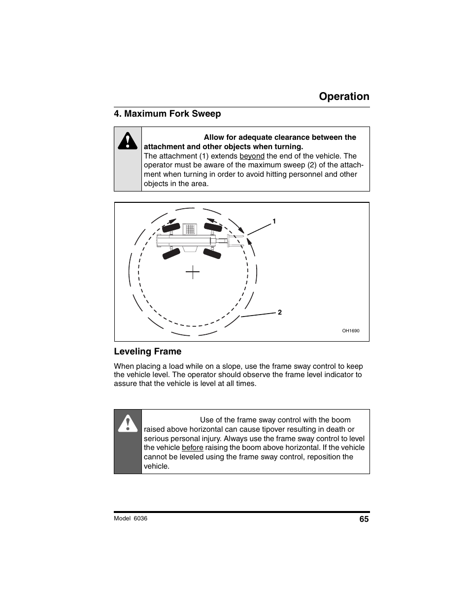 Caution, Danger, Operation | SkyTrak 6036 Tier II Operation Manual User Manual | Page 71 / 188