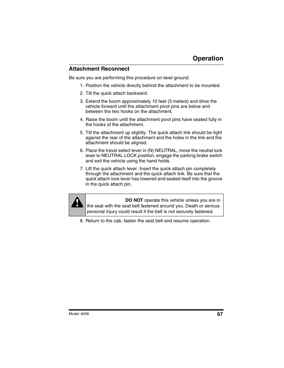 Warning, Operation | SkyTrak 6036 Tier II Operation Manual User Manual | Page 73 / 188