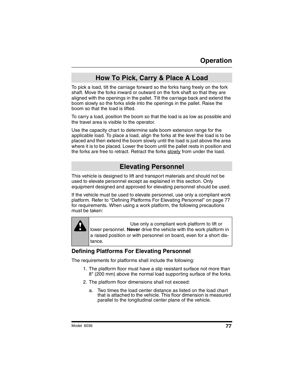 Warning, Operation | SkyTrak 6036 Tier II Operation Manual User Manual | Page 83 / 188