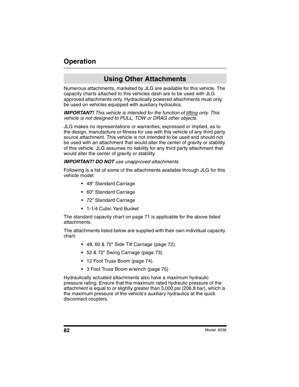 Operation, Using other attachments | SkyTrak 6036 Tier II Operation Manual User Manual | Page 88 / 188